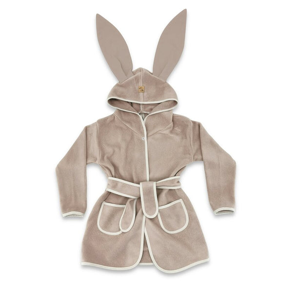 Halat de baie, Qmini, Cu urechi, S, 6 - 24 luni Moale, Cu buzunare, Cu cordon, Din tricot termo-terry din bambus, Materiale certificate Oeko Tex Standard 100, Mocha