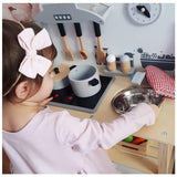 Bucatarie copii, Joueco, Din lemn certificat FSC, Cu accesorii, Reglabila pe inaltime, 86x56 cm, 3 ani+, Multicolor