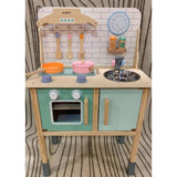 Bucatarie copii, Joueco, Din lemn certificat FSC, Cu accesorii, Reglabila pe inaltime, 86x56 cm, 3 ani+, Multicolor