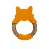 Jucarie de dentitie, Bocioland, Din silicon si lemn, Usor de prins, Bpa Free, Vulpe, Portocaliu