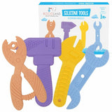 Jucarie de dentitie, Bocioland, In forma de unelte,4 piese, BPA Free, 0 luni+, Multicolor