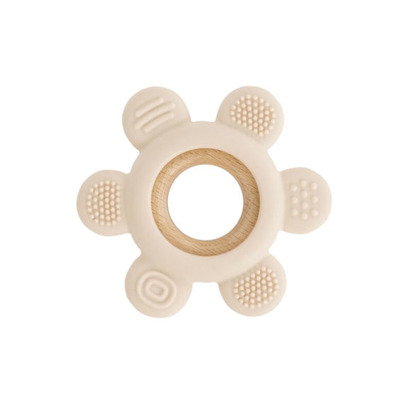 Jucarie dentitie bebelusi, Jane, Din silicon si lemn, Fara BPA, Sand