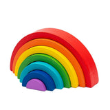 Jucarie pentru stivuire Montessori, Baby Mix, Curcubeu, Stimuleaza abilitatile motorii fine si coordonarea ochi-mana, Din lemn, 7 piese, 36 luni+