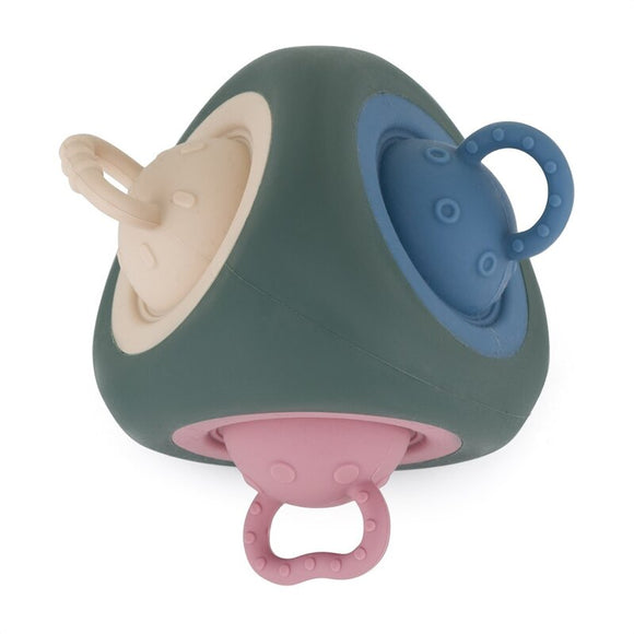 Jucarie senzoriala, Petite&Mars, Pop Triangle, Din silicon, Pentru antrenament motric, Fara BPA, 13×13×20 cm, 10 luni+, Multicolora