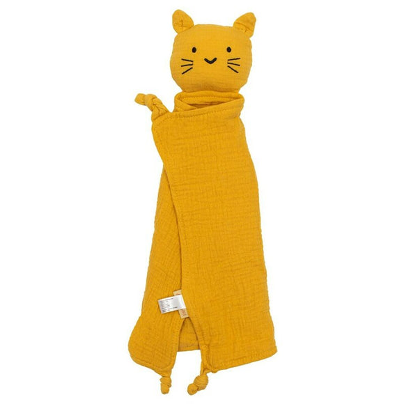 Jucarie textila, New Baby, Baby Cat, Pentru bebelusi, Moale, Din muselina, 100% bumbac,30x30 cm, Mustard