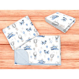 Lenjerie patut cu 3 piese, MimiNu, Cu cearceaf 120x60 cm, Din bumbac certificat Oeko Tex Standard 100, Cu paturica si pernuta, Blue Plane