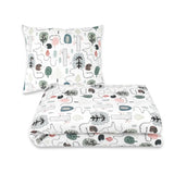 Lenjerie pat junior cu 4 piese, Qmini, Din bumbac certificat Oeko Tex Standard 100, 160 x 100 cm, Hedgehog