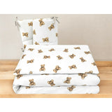 Lenjerie patut 3 piese, Qmini, Pentru patut 120x60 cm, Cu protectie laterala, Din bumbac certificat Oeko Tex Standard 100, Teddy Toys