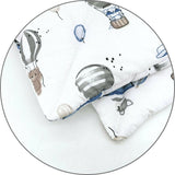 Lenjerie patut cu 5 piese, MimiNu, Cu cearceaf 120x60 cm, Pilota, Pernuta, 2 aparatori, Din bumbac certificat Oeko Tex Standard 100, Blue Plane