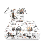 Lenjerie patut cu 3 piese, MimiNu, Pentru patut 120x60 cm, Cu protectie laterala, Din bumbac certificat Oeko Tex Standard 100, Design, Cars Grey