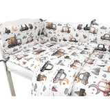 Lenjerie patut cu 3 piese, MimiNu, Pentru patut 120x60 cm, Cu protectie laterala, Din bumbac certificat Oeko Tex Standard 100, Design, Cars Grey