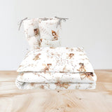 Lenjerie patut cu 3 piese, MimiNu, Pentru patut 120x60 cm, Cu protectie laterala, Din bumbac certificat Oeko Tex Standard 100, Fairy