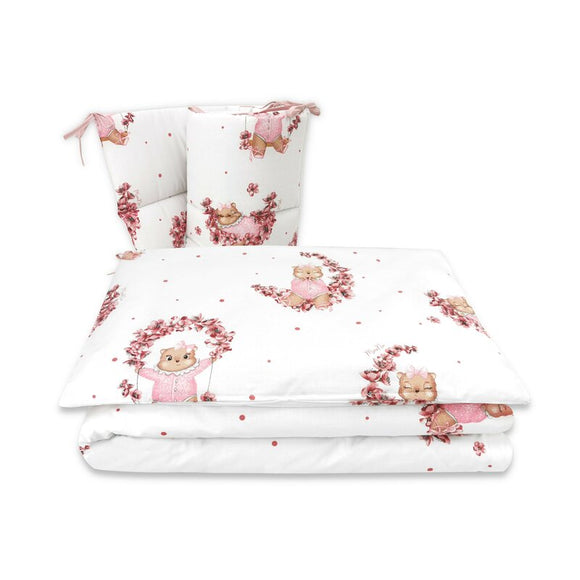 Lenjerie patut cu 3 piese, MimiNu, Pentru patut 120x60 cm, Cu protectie laterala, Din bumbac, Din bumbac certificat Oeko Tex Standard 100, Design, Betty