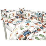 Lenjerie patut cu 3 piese, MimiNu, Pentru patut 120x60 cm, Cu protectie laterala, Din bumbac, Din bumbac certificat Oeko Tex Standard 100, Design, Zoo in train