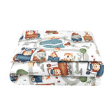 Lenjerie patut cu 3 piese, MimiNu, Pentru patut 120x60 cm, Cu protectie laterala, Din bumbac, Din bumbac certificat Oeko Tex Standard 100, Design, Zoo in train