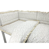 Lenjerie patut cu 3 piese, MimiNu, Premium, Pentru patut 120x60 cm, Cu protectie laterala, Din bumbac certificat Oeko Tex Standard 100, Cu dantela si volan, Meadow