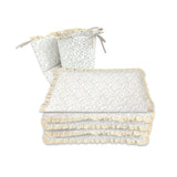 Lenjerie patut cu 3 piese, MimiNu, Premium, Pentru patut 120x60 cm, Cu protectie laterala, Din bumbac certificat Oeko Tex Standard 100, Cu dantela si volan, Meadow