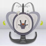 Balansoar si sezlong, Lionelo, Ralf, 2 in 1, Electric, Cu telecomanda si cablu USB, Cu miscare laterala de balansare si 5 niveluri diferite de viteza, Cu 12 melodii, Gri Grafit