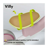 Bicicleta fara pedale, Lionelo, Villy, Cu 4 roti, Din spuma EVA si TPR, Stabila, Manere moi, antiderapante, 12- 36 luni, Sustine pana la 30 kg, Certificata EN 71-1:2014, EN 71-2:2011, EN 71-3:2019, Roz