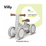 Bicicleta fara pedale, Lionelo, Villy, Cu 4 roti, Din spuma EVA si TPR, Stabila, Manere moi, antiderapante, 12- 36 luni, Sustine pana la 30 kg, Certificata EN 71-1:2014, EN 71-2:2011, EN 71-3:2019, Bej