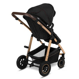 Carucior 2 in 1, Lionelo, Amber, Cadru aluminiu, Cu landou intarit si salteluta moale, Reversibil, Maner ajustabil, Huse pentru picioare, ploaie, Plasa de tantari, Geanta parinti, Pana la 22 kg, EN1888-1, EN1888-2, EN1466, Negru