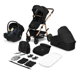 Carucior 3 in 1, Lionelo, Amber, Cadru aluminiu, Cu landou intarit si salteluta moale, Cu scoica auto testata ADAC, Reversibil, Cu accesorii, Geanta parinti, Pana la 22 kg, EN1888-1 EN1888-2 EN1466 ECE R129, Negru onyx