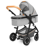 Carucior 2 in 1, Lionelo, Amber, Cadru aluminiu, Cu landou intarit si salteluta moale, Reversibil, Maner ajustabil, Huse pentru picioare, ploaie, Plasa de tantari, Geanta parinti, Pana la 22 kg, EN1888-1, EN1888-2, EN1466, Gri deschis