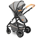 Carucior 2 in 1, Lionelo, Amber, Cadru aluminiu, Cu landou intarit si salteluta moale, Reversibil, Maner ajustabil, Huse pentru picioare, ploaie, Plasa de tantari, Geanta parinti, Pana la 22 kg, EN1888-1, EN1888-2, EN1466, Gri deschis