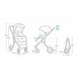 Carucior 3 in 1 Lionelo Amber, Cadru din aluminiu, Landou confortabil, Scaun auto testat ADAC, Accesorii incluse, Geanta parinti, pana la 22 kg, Certificat EN1888, Gri Deschis