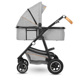 Carucior 3 in 1 Lionelo Amber, Cadru din aluminiu, Landou confortabil, Scaun auto testat ADAC, Accesorii incluse, Geanta parinti, pana la 22 kg, Certificat EN1888, Gri Deschis