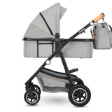 Carucior 3 in 1 Lionelo Amber, Cadru din aluminiu, Landou confortabil, Scaun auto testat ADAC, Accesorii incluse, Geanta parinti, pana la 22 kg, Certificat EN1888, Gri Deschis