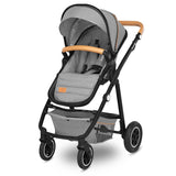 Carucior 3 in 1 Lionelo Amber, Cadru din aluminiu, Landou confortabil, Scaun auto testat ADAC, Accesorii incluse, Geanta parinti, pana la 22 kg, Certificat EN1888, Gri Deschis