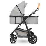 Carucior 3 in 1 Lionelo Amber, Cadru din aluminiu, Landou confortabil, Scaun auto testat ADAC, Accesorii incluse, Geanta parinti, pana la 22 kg, Certificat EN1888, Gri Deschis