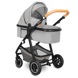 Carucior 3 in 1 Lionelo Amber, Cadru din aluminiu, Landou confortabil, Scaun auto testat ADAC, Accesorii incluse, Geanta parinti, pana la 22 kg, Certificat EN1888, Gri Deschis