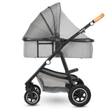 Carucior 3 in 1 Lionelo Amber, Cadru din aluminiu, Landou confortabil, Scaun auto testat ADAC, Accesorii incluse, Geanta parinti, pana la 22 kg, Certificat EN1888, Gri Deschis