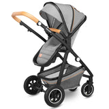 Carucior 3 in 1 Lionelo Amber, Cadru din aluminiu, Landou confortabil, Scaun auto testat ADAC, Accesorii incluse, Geanta parinti, pana la 22 kg, Certificat EN1888, Gri Deschis