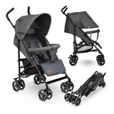 Carucior sport, Lionelo, Elia, Cu plasa de tantari, Suport de picioare reglabil, Spatar ajustabil in 4 pozitii, Capotina XXL, Pliere tip umbrela, Capacitate 15 kg, 6 luni+, EN 1888, Gri