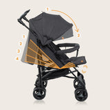 Carucior sport compact, Lionelo, Irma, Spatar reglabil in 4 pozitii, Suport picioare reglabil, Manere rotative, Pliere tip umbrela, 6- 36 luni, Pana la 15 kg, Conform cu EN1888-1:2018, Gri/Negru