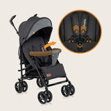 Carucior sport compact, Lionelo, Irma, Spatar ajustabil in 4 pozitii, Suport picioare reglabil, Manere rotative, Pliere tip umbrela, 6- 36 luni, Pana la 15 kg, Conform cu EN1888-1:2018, Gri/Negru