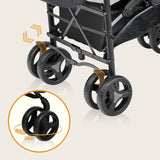Carucior sport compact, Lionelo, Irma, Spatar ajustabil in 4 pozitii, Suport picioare reglabil, Manere rotative, Pliere tip umbrela, 6- 36 luni, Pana la 15 kg, Conform cu EN1888-1:2018, Gri/Negru