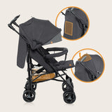 Carucior sport compact, Lionelo, Irma, Spatar ajustabil in 4 pozitii, Suport picioare reglabil, Manere rotative, Pliere tip umbrela, 6- 36 luni, Pana la 15 kg, Conform cu EN1888-1:2018, Gri/Negru