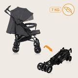 Carucior sport compact, Lionelo, Irma, Spatar ajustabil in 4 pozitii, Suport picioare reglabil, Manere rotative, Pliere tip umbrela, 6- 36 luni, Pana la 15 kg, Conform cu EN1888-1:2018, Gri/Negru