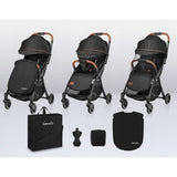 Carucior sport, Lionelo, Julie One, De la nastere, Greutate redusa, Cu accesorii, Cadru din aluminiu, 0-22 kg, Pliere compacta pentru avion, Conform cu standardele europene de securitate EN1888-1 si EN1888-2, Negru