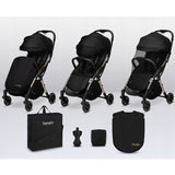 Carucior sport, Lionelo, Julie One, De la nastere, Greutate redusa, Cu accesorii, Cadru din aluminiu, 0-22 kg, Pliere compacta pentru avion, Conform cu standardele europene de securitate EN1888-1 si EN1888-2, Negru/Auriu