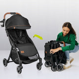 Carucior sport, Lionelo, Julie One, De la nastere, Greutate redusa, Cu accesorii, Cadru din aluminiu, 0-22 kg, Pliere compacta pentru avion, Conform cu standardele europene de securitate EN1888-1 si EN1888-2, Negru/Auriu