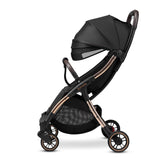 Carucior sport, Lionelo, Julie One, De la nastere, Greutate redusa, Cu accesorii, Cadru din aluminiu, 0-22 kg, Pliere compacta pentru avion, Conform cu standardele europene de securitate EN1888-1 si EN1888-2, Negru/Auriu