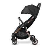 Carucior sport, Lionelo, Julie One, De la nastere, Greutate redusa, Cu accesorii, Cadru din aluminiu, 0-22 kg, Pliere compacta pentru avion, Conform cu standardele europene de securitate EN1888-1 si EN1888-2, Negru/Auriu