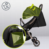 Carucior sport, Lionelo, Julie One, De la nastere, Greutate redusa, Cu accesorii, Cadru din aluminiu, 0-22 kg, Pliere compacta pentru avion, Conform cu standardele europene de securitate EN1888-1 si EN1888-2, Negru/Auriu