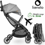 Carucior sport, Lionelo, Julie One, De la nastere, Greutate redusa, Cu accesorii, Cadru din aluminiu, 0-22 kg, Pliere compacta pentru avion, Conform cu standardele europene de securitate EN1888-1 si EN1888-2, Gri