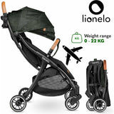 Carucior sport, Lionelo, Julie One, De la nastere, Greutate redusa, Cu accesorii, Cadru din aluminiu, 0-22 kg, Pliere compacta pentru avion, Conform cu standardele europene de securitate EN1888-1 si EN1888-2, Verde Tropical
